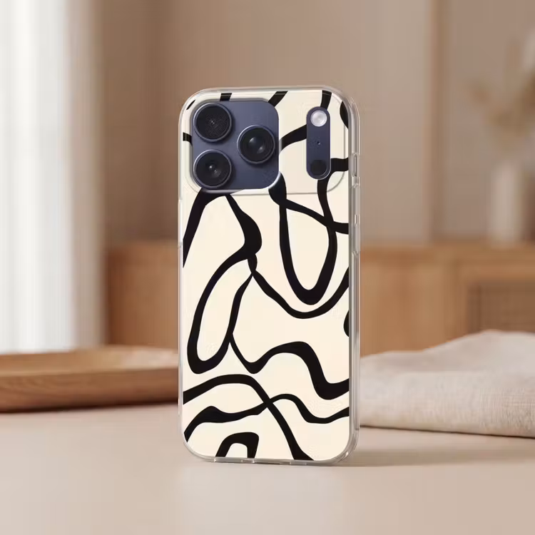 Abstract - Lijnen - Modern - Beige Telefoonhoesje iPhone 17 Pro klein -sfeer2