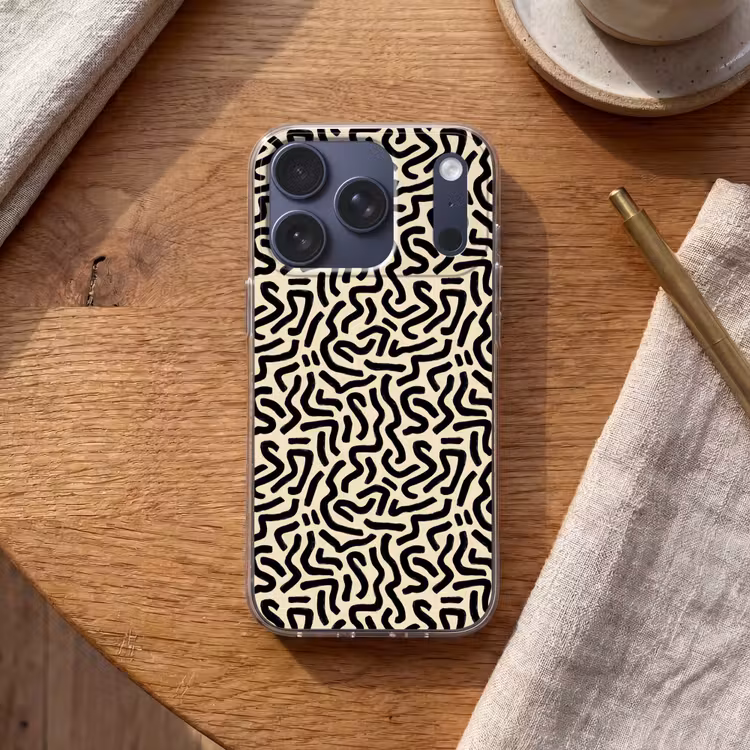 Abstract - Lijnen - Zwart Telefoonhoesje iPhone 17 Pro klein 878 -sfeer1