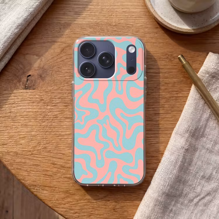 Abstract - Patroon - Blauw - Roze - Kleurrijk Telefoonhoesje iPhone 17 Pro klein -sfeer1