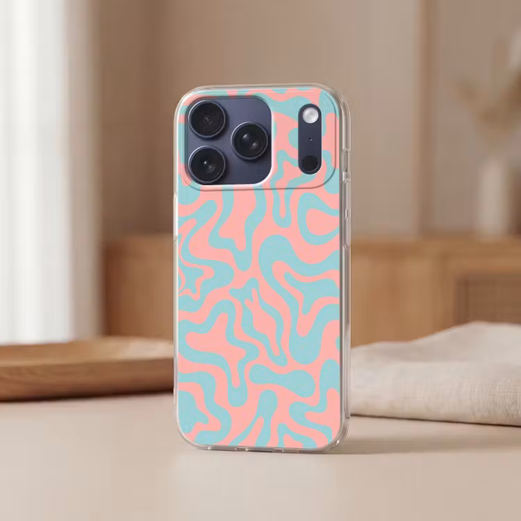 Abstract - Patroon - Blauw - Roze - Kleurrijk Telefoonhoesje iPhone 17 Pro klein -sfeer2