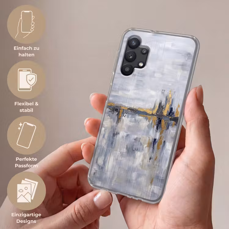 Abstract - Structuur - Goud - Grijs - Modern Telefoonhoesje Samsung Galaxy A32 5G klein -sfeer3_DE