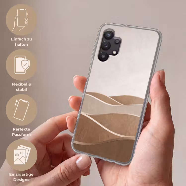 Abstract - Golven - Modern - Beige Telefoonhoesje Samsung Galaxy A32 5G klein -sfeer3_DE