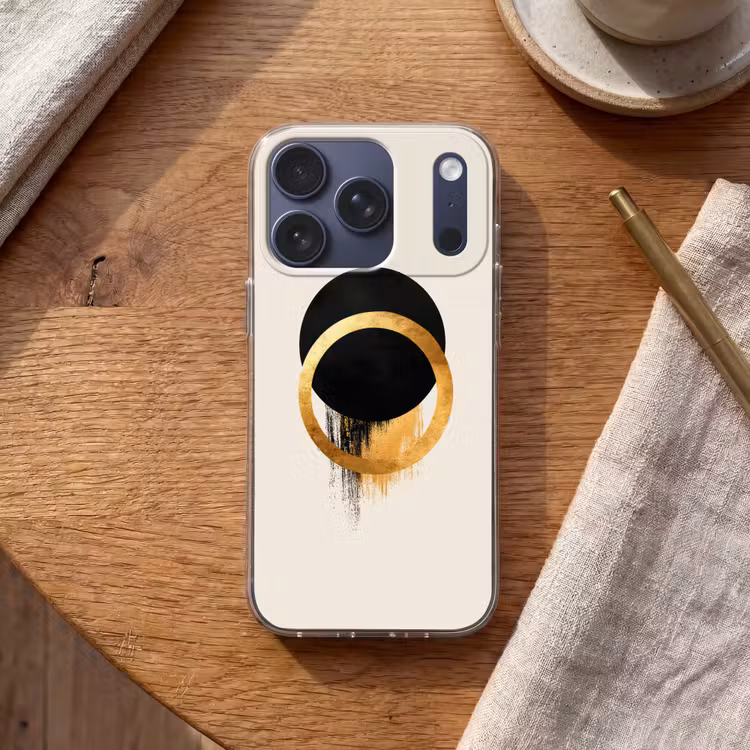 Abstract ontwerp - Zwarte cirkel - Verfvlekken Telefoonhoesje iPhone 17 Pro klein -sfeer1