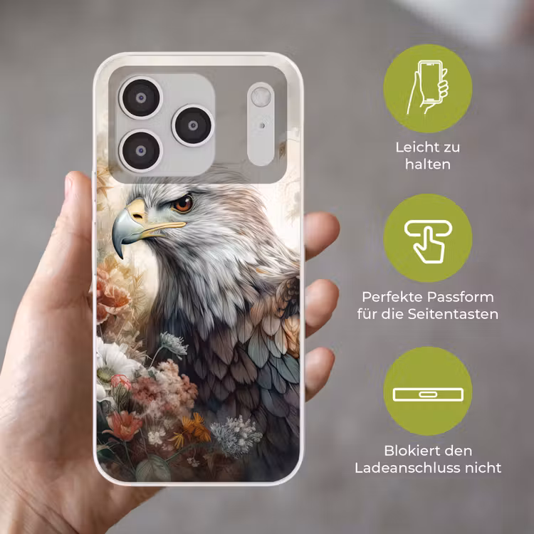 Arend - Adelaar - Vogel - Bloemen - Natuur Telefoonhoesje iPhone 17 Pro klein -sfeer3_DE