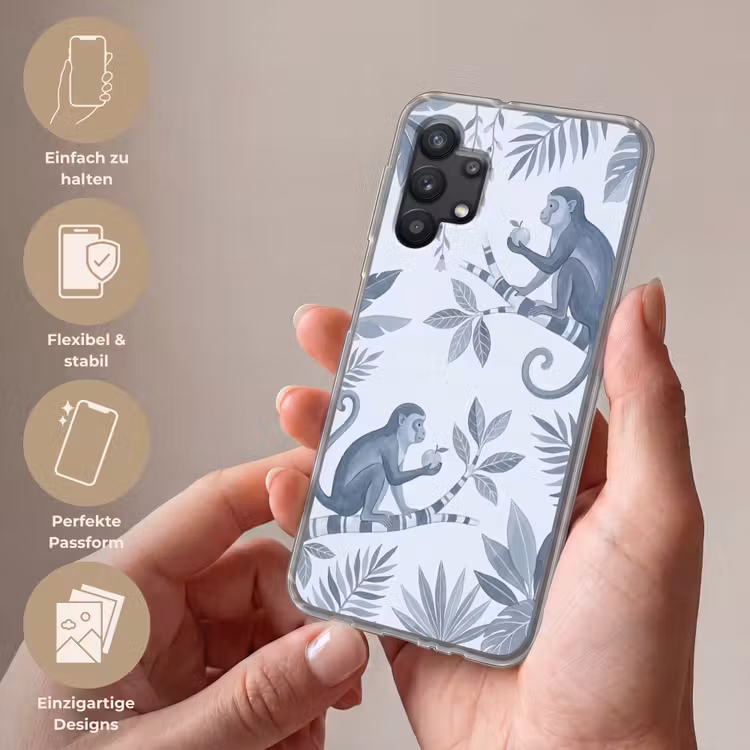 Aap - Boom - Bladeren - Jungle - Illustratie Telefoonhoesje Samsung Galaxy A32 5G klein -sfeer3_DE
