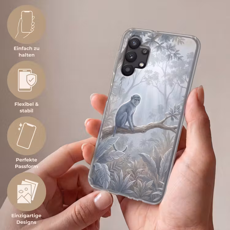 Aap - Boom - Jungle - Natuur - Grijs Telefoonhoesje Samsung Galaxy A32 5G klein -sfeer3_DE