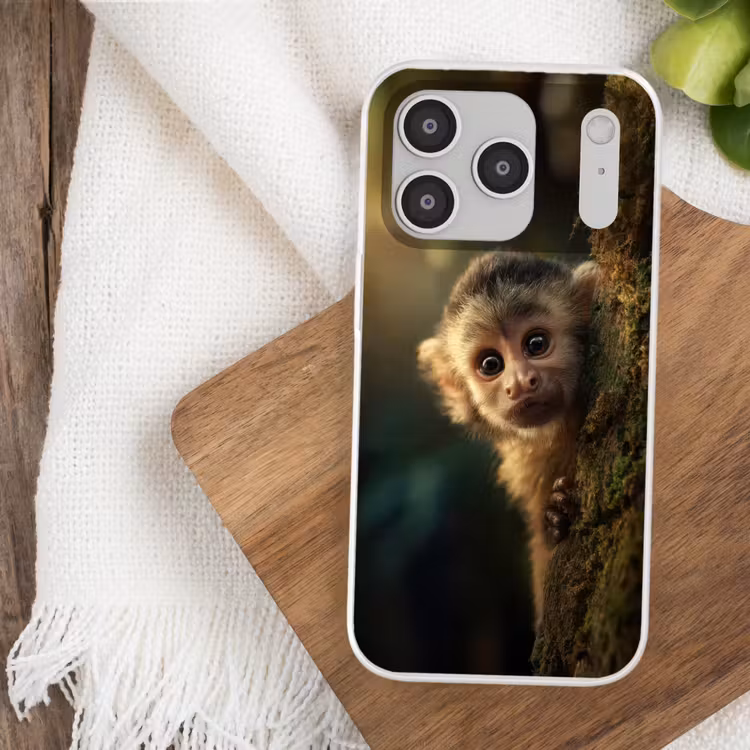 Aap - Boomstronk - Bruin Telefoonhoesje iPhone 17 Pro klein -sfeer1