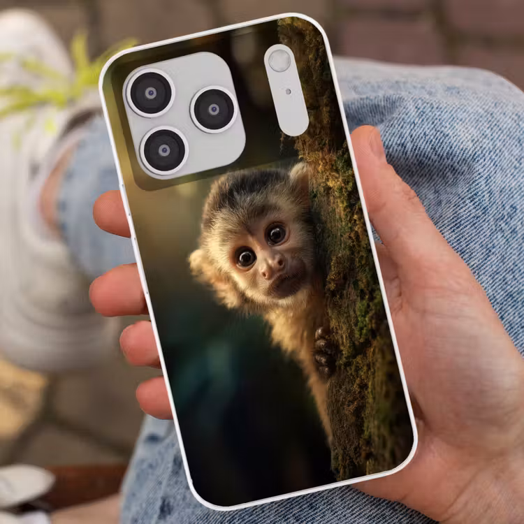 Aap - Boomstronk - Bruin Telefoonhoesje iPhone 17 Pro klein -sfeer2