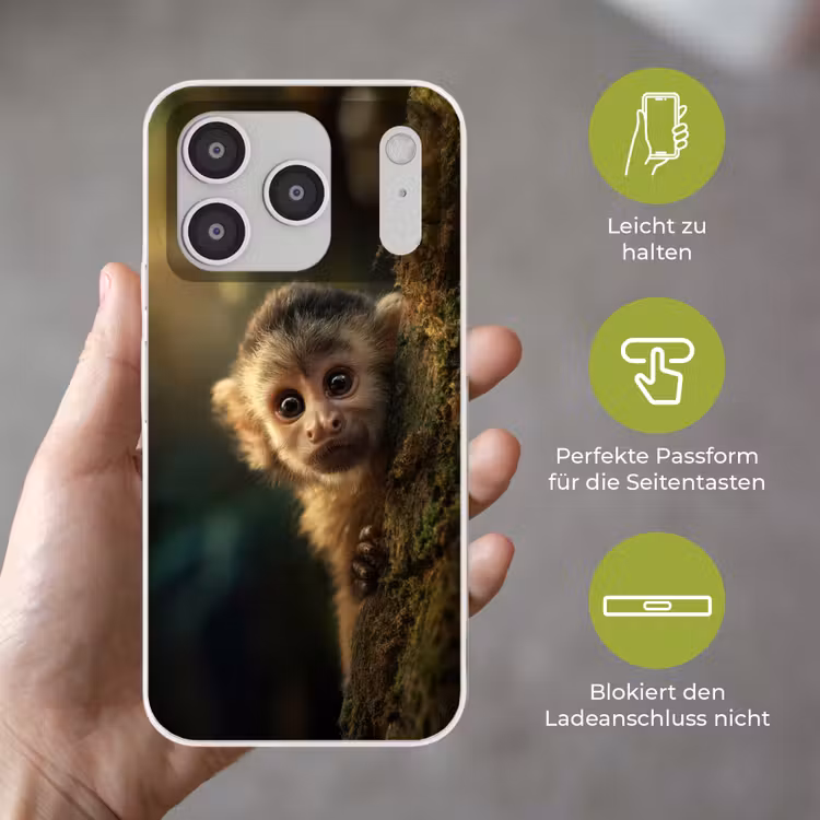 Aap - Boomstronk - Bruin Telefoonhoesje iPhone 17 Pro klein -sfeer3_DE