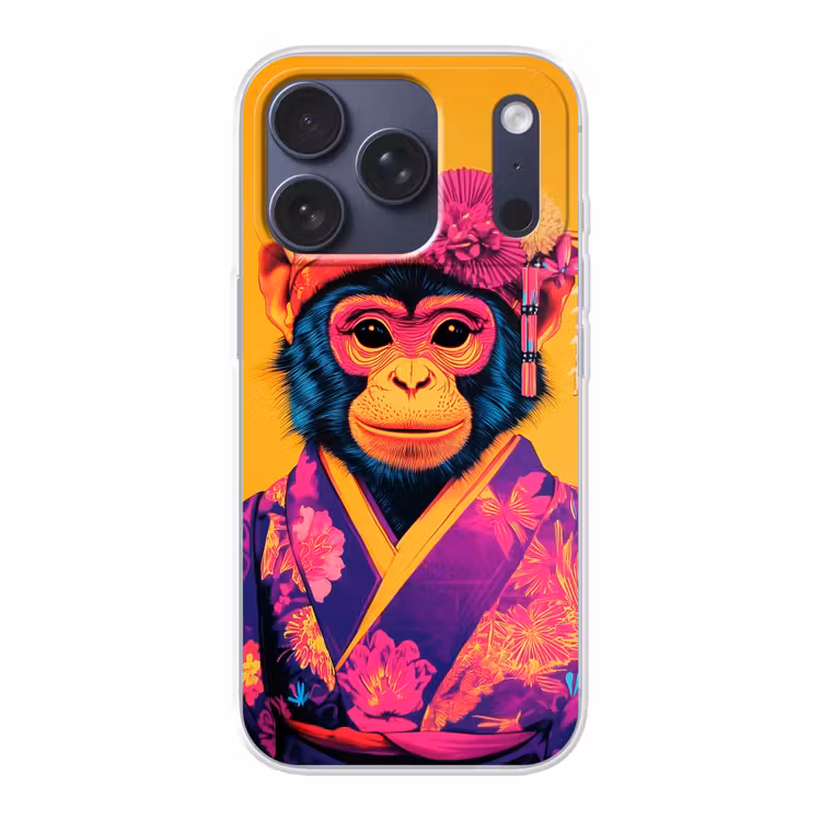 Aap - Kimono - Bloemen - Hoofdtooi Telefoonhoesje iPhone 17 Pro klein -3d