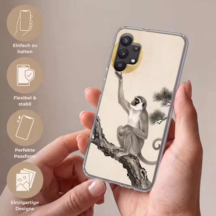 Aap - Maan - Goud Telefoonhoesje Samsung Galaxy A32 5G klein -sfeer3_DE