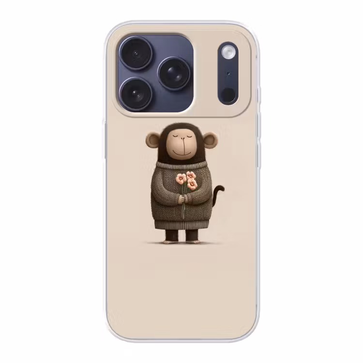 Aap - Roze bloemen - Speels Telefoonhoesje iPhone 17 Pro klein -3d