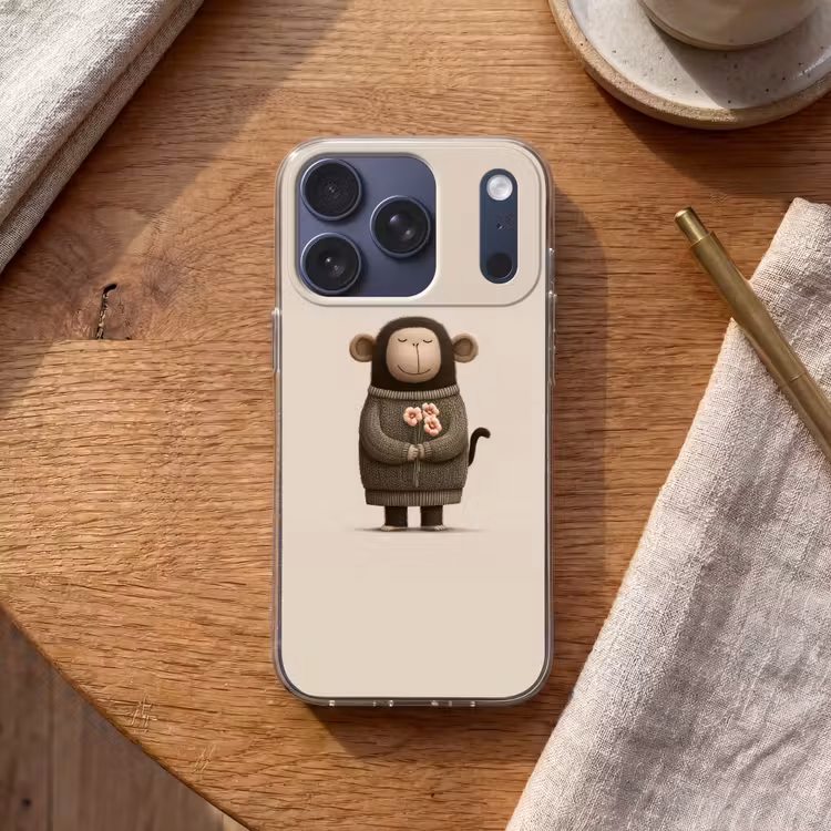 Aap - Roze bloemen - Speels Telefoonhoesje iPhone 17 Pro klein -sfeer1