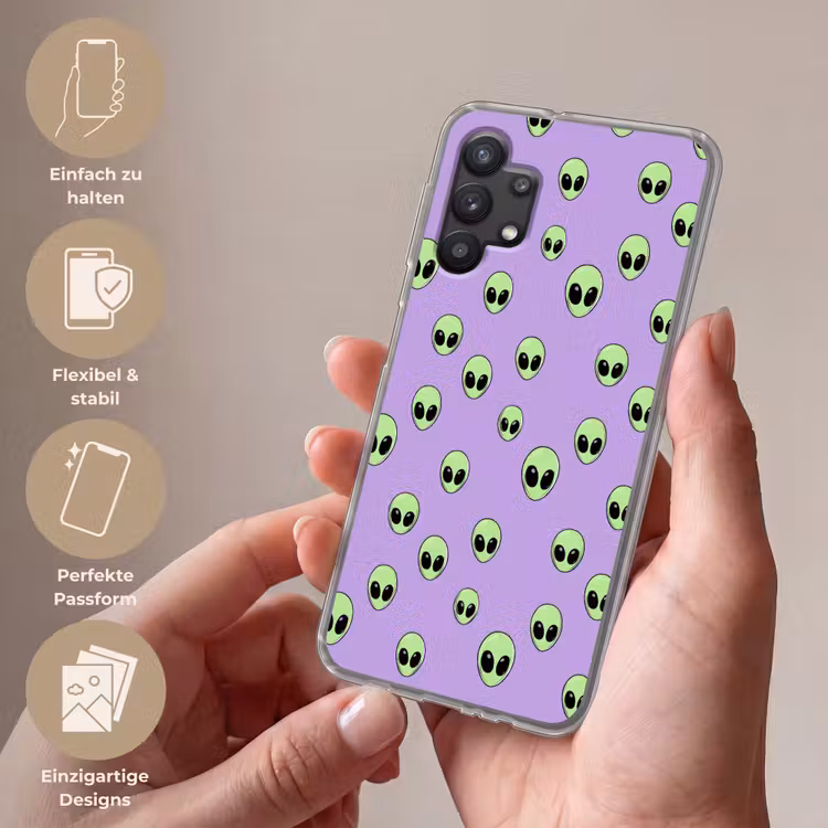 Alien - Retro - Lila Telefoonhoesje Samsung Galaxy A32 5G klein 346 -sfeer3_DE