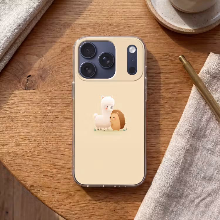 Alpaca - Egel - Bruin - Knuffelen Telefoonhoesje iPhone 17 Pro klein -sfeer1