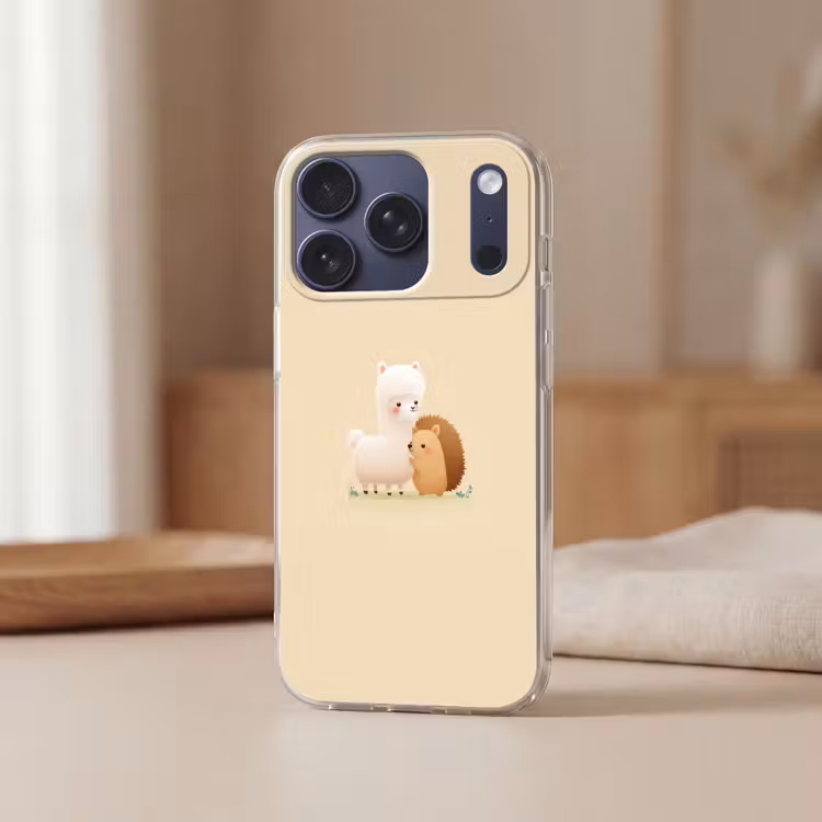 Alpaca - Egel - Bruin - Knuffelen Telefoonhoesje iPhone 17 Pro klein -sfeer2