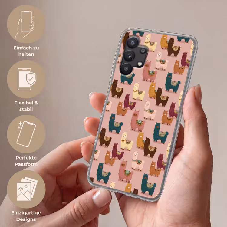 Alpaca's - Patroon - Kleurrijk Telefoonhoesje Samsung Galaxy A32 5G klein 346 -sfeer3_DE