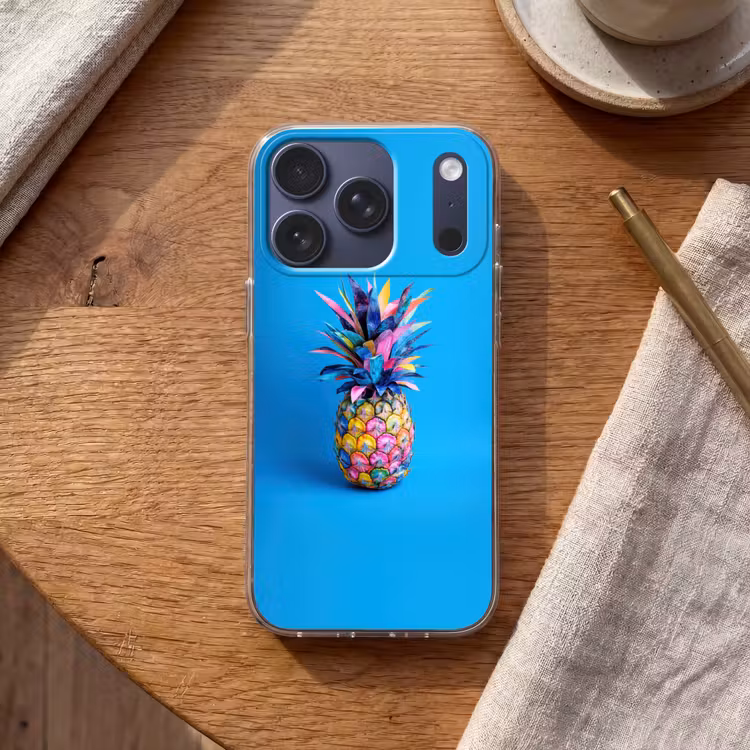 Ananas - Blauw - Tropisch - Vrolijk Telefoonhoesje iPhone 17 Pro klein -sfeer1