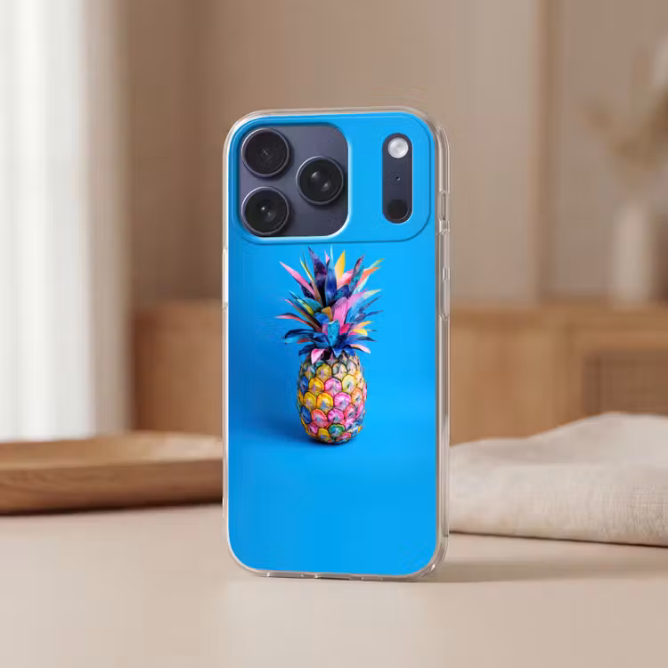 Ananas - Blauw - Tropisch - Vrolijk Telefoonhoesje iPhone 17 Pro klein -sfeer2