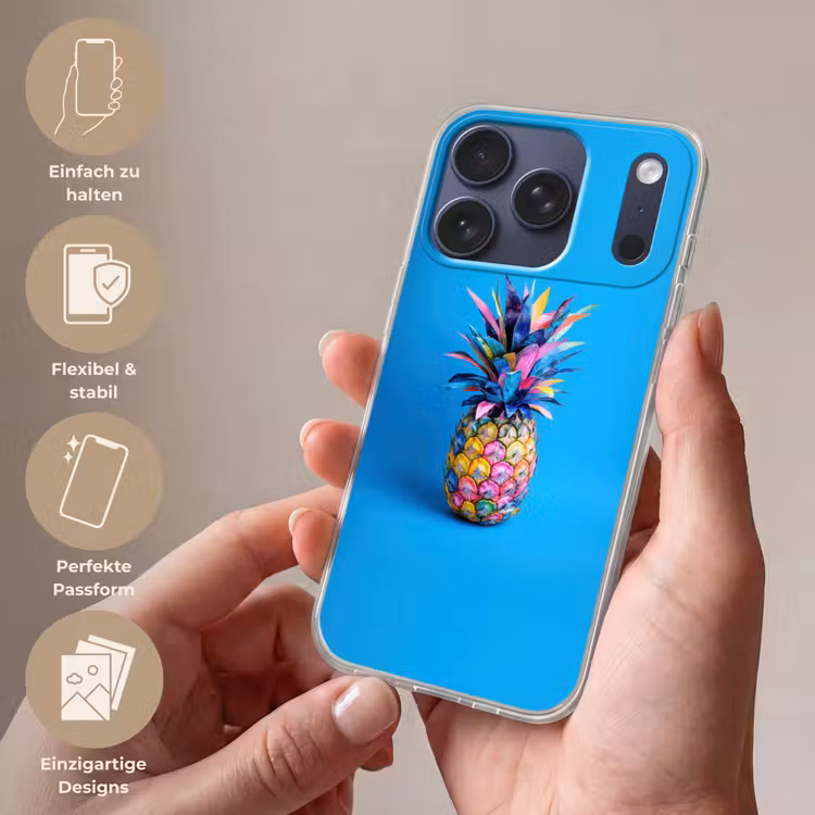 Ananas - Blauw - Tropisch - Vrolijk Telefoonhoesje iPhone 17 Pro klein -sfeer3_DE