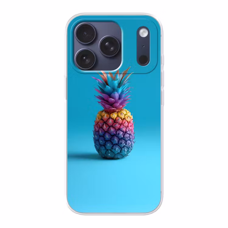 Ananas - Regenboog - Blauw - Popart Telefoonhoesje iPhone 17 Pro klein -3d