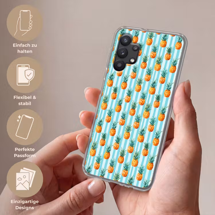 Ananas - Strepen - Groen Telefoonhoesje Samsung Galaxy A32 5G klein 346 -sfeer3_DE