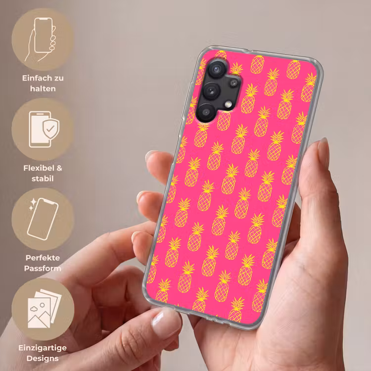 Ananas - Trendy - Roze Telefoonhoesje Samsung Galaxy A32 5G klein 346 -sfeer3_DE