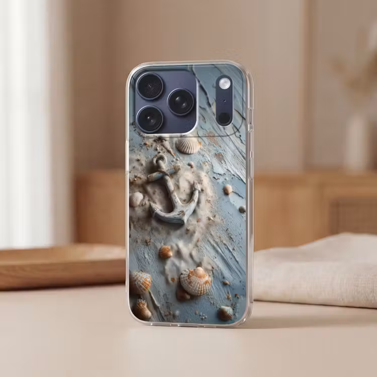Anker - Hout - Schelpen - Zand Telefoonhoesje iPhone 17 Pro klein -sfeer2