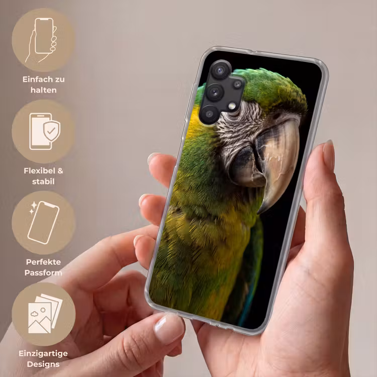 Ara - Portret - Groen Telefoonhoesje Samsung Galaxy A32 5G klein -sfeer3_DE