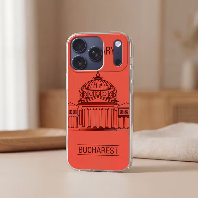 Architectuur - Boekarest - Stedelijk - Lijntekening - Rood Telefoonhoesje iPhone 17 Pro klein -sfeer2