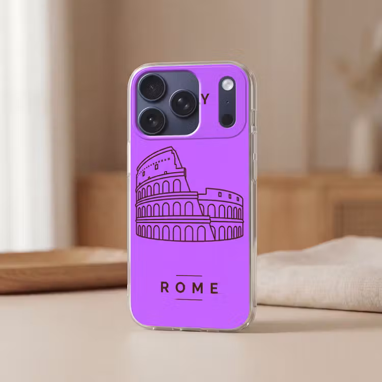 Architectuur - Colosseum - Rome - Minimalistisch - Paars Telefoonhoesje iPhone 17 Pro klein -sfeer2