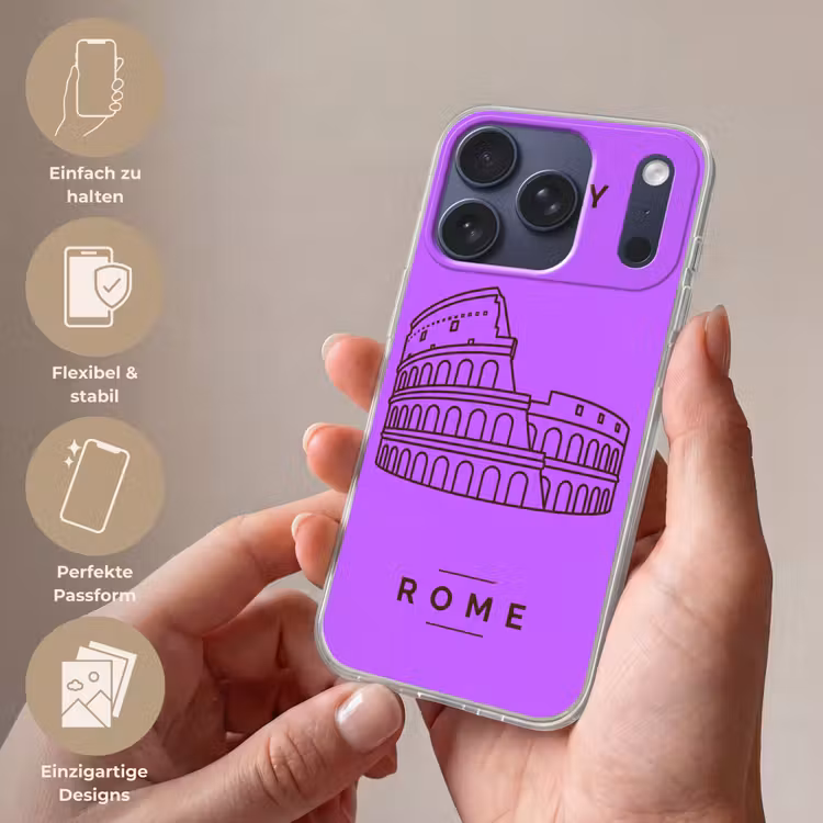Architectuur - Colosseum - Rome - Minimalistisch - Paars Telefoonhoesje iPhone 17 Pro klein -sfeer3_DE