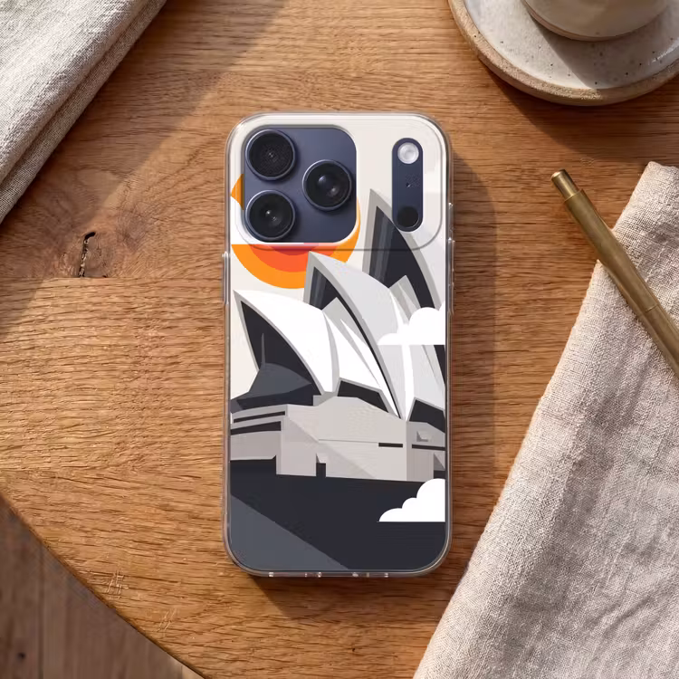 Architectuur - Stadsgezicht - Modern - Grijs - Oranje Telefoonhoesje iPhone 17 Pro klein -sfeer1