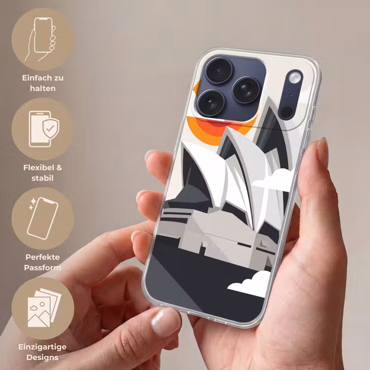 Architectuur - Stadsgezicht - Modern - Grijs - Oranje Telefoonhoesje iPhone 17 Pro klein -sfeer3_DE