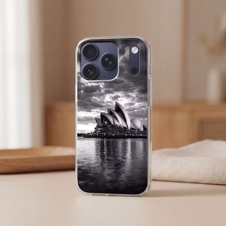 Architectuur - Water - Stad - Modern - Zwart-wit Telefoonhoesje iPhone 17 Pro klein -sfeer2