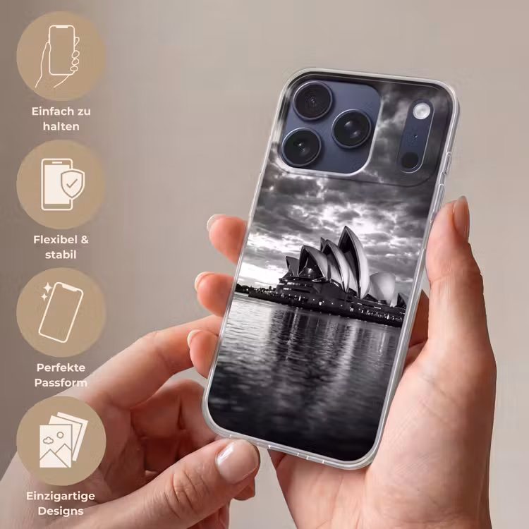 Architectuur - Water - Stad - Modern - Zwart-wit Telefoonhoesje iPhone 17 Pro klein -sfeer3_DE