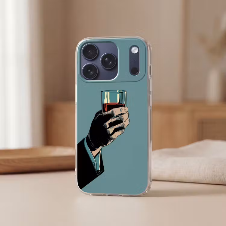 Arm - Glas - Pak - Blauw Telefoonhoesje iPhone 17 Pro klein -sfeer2