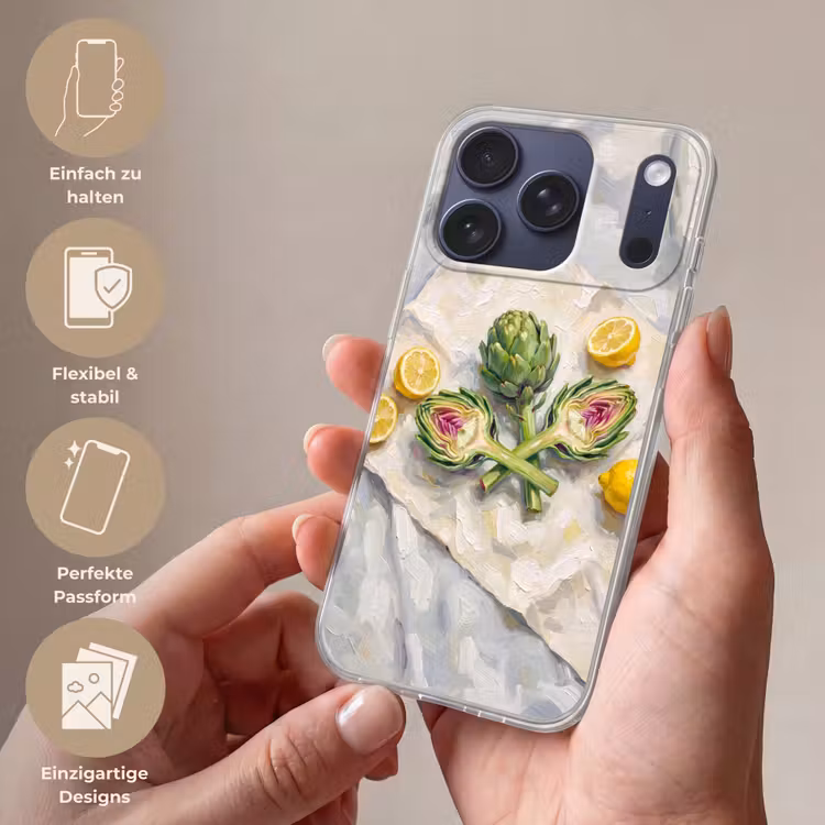 Handyhülle - Artischocke – Zitrone – Essen - Artisjok - Citroen - Eten Telefoonhoesje iPhone 17 Pro klein