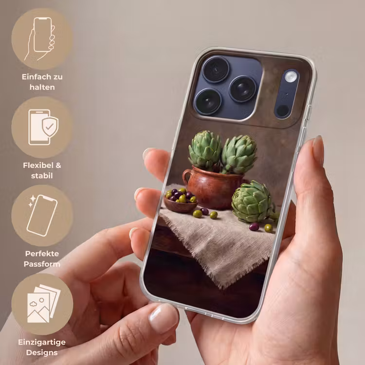 Handyhülle - Artischocken – Oliven – Essen - Artisjokken - Olijven - Eten Telefoonhoesje iPhone 17 Pro klein