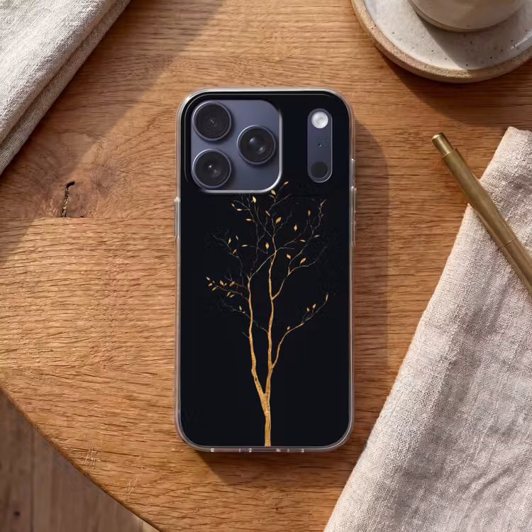 Takken - Blaadjes - Zwart Telefoonhoesje iPhone 17 Pro klein -sfeer1