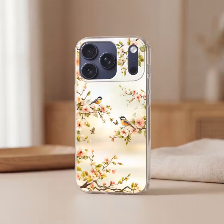 Takken - Bloemen - Vogeltjes - Roze Telefoonhoesje iPhone 17 Pro klein -sfeer2
