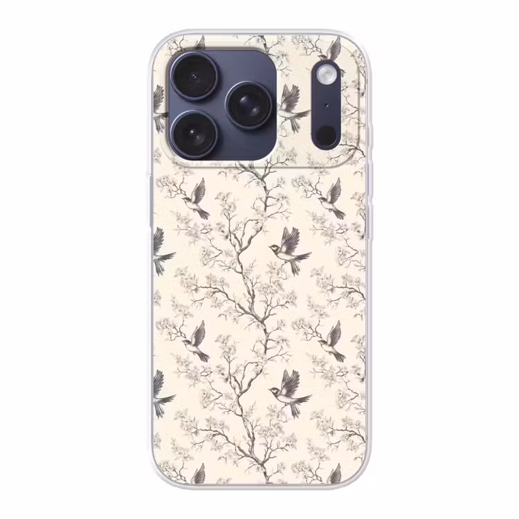 Takken - Vogels - Beige Telefoonhoesje iPhone 17 Pro klein 878 -3d