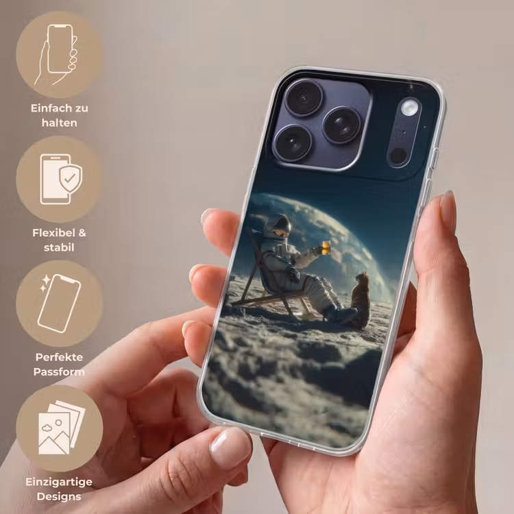 Astronaut - Kat - Glas - Stoel Telefoonhoesje iPhone 17 Pro klein -sfeer3_DE