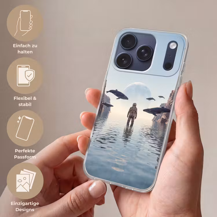 Handyhülle - Astronaut – Wal – Fantasie - Ruimtevaarder - Walvis - Fantasie Telefoonhoesje iPhone 17 Pro klein