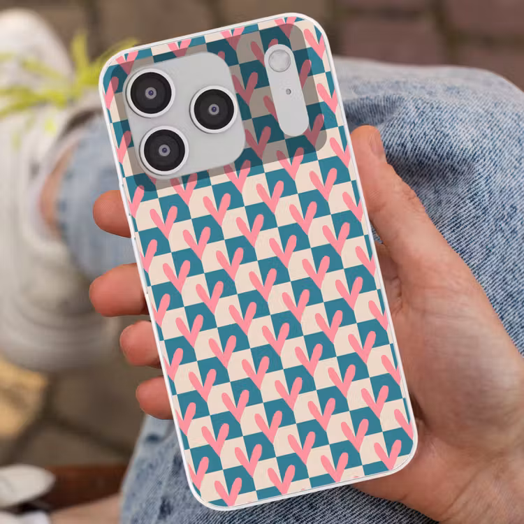 Vlakken - Hartjes - Patroon - Retro Telefoonhoesje iPhone 17 Pro klein 878 -sfeer2