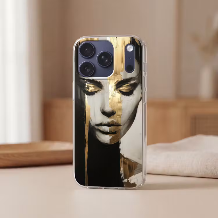 Ogen - Gezicht - Goud - Strepen Telefoonhoesje iPhone 17 Pro klein -sfeer2