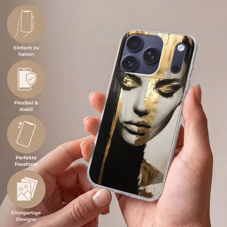 Ogen - Gezicht - Goud - Strepen Telefoonhoesje iPhone 17 Pro klein -sfeer3_DE