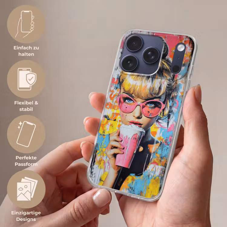 Expressief - Milkshake - Vrouw - Felle kleuren Telefoonhoesje iPhone 17 Pro klein -sfeer3_DE