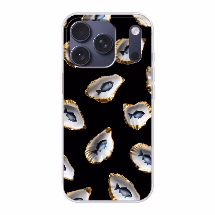 Oesters - Vissen - Blauw - Goud Telefoonhoesje iPhone 17 Pro klein -3d