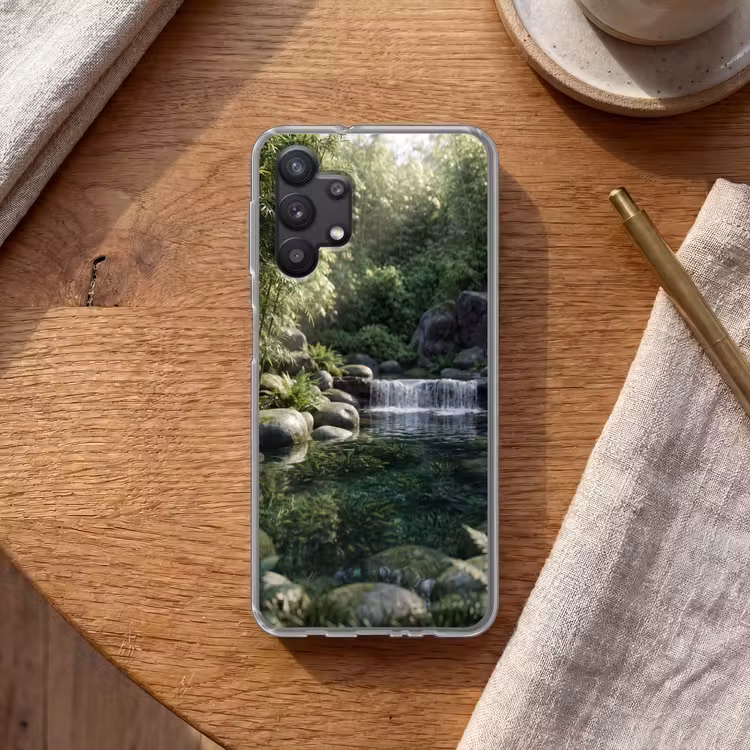Beek - Waterval - Natuur - Groen Telefoonhoesje Samsung Galaxy A32 5G klein -sfeer1